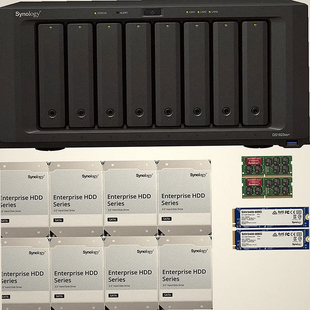Synology DS1823xs+ 8-Bay NAS 32GB RAM 1.6TB Cache 96TB (8x12TB) of Drives