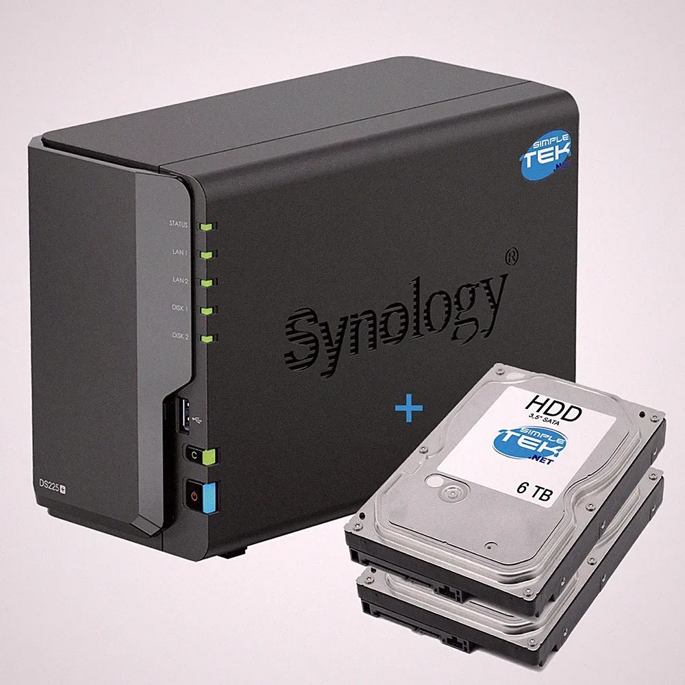 SYNOLOGY DS225+ NAS 2-BAY SLOT + HDD 12TB (2X 6TB) USB + LAN 2.5G GIGABIT